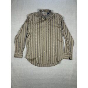 Robert Graham Mens Large Tan Gold Vertical Striped Embroidered Button Shirt-XL